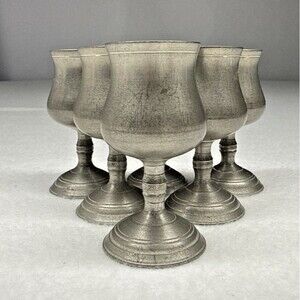 Frieling Zinn German Pewter Shot Glasses Goblets 3" Vintage Cups Set of 6